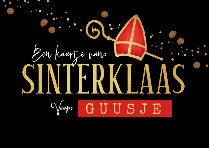 Sinterklaaskaart van sinterklaas mijter goud staf pepernoten - Sinterklaaskaarten Sinterklaaskaarten - Sinterklaaskaart van sinterklaas mijter goud staf pepernoten