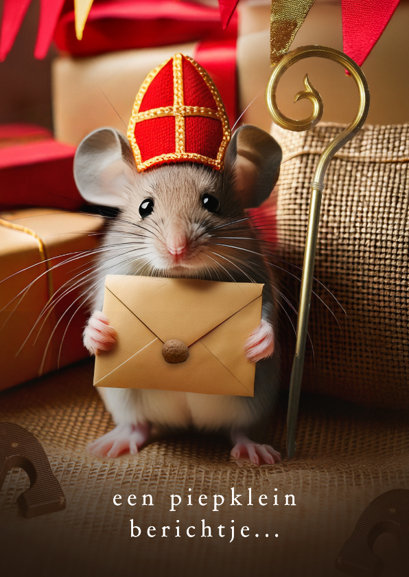 Sinterklaaskaartje klein berichtje sinterklaas muis mijter - Sinterklaaskaarten Sinterklaaskaarten - Sinterklaaskaartje klein berichtje sinterklaas muis mijter