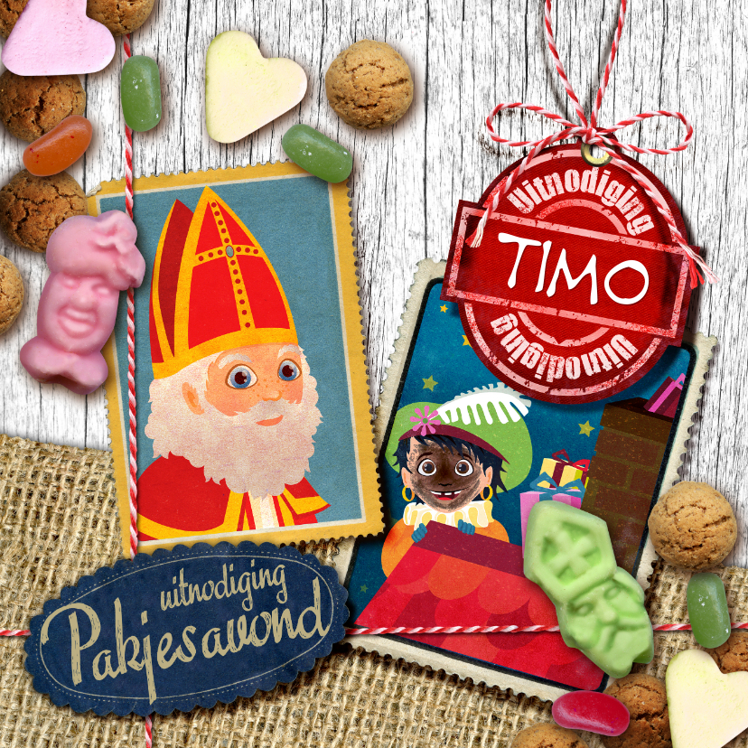 Sinterklaaskaarten - YVON hout zak van sinterklaas