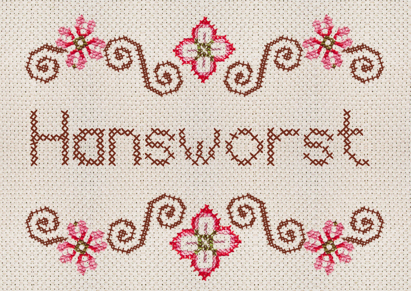 Hansworst, geborduurde print - Sorry kaarten Sorry kaarten - Hansworst, geborduurde print