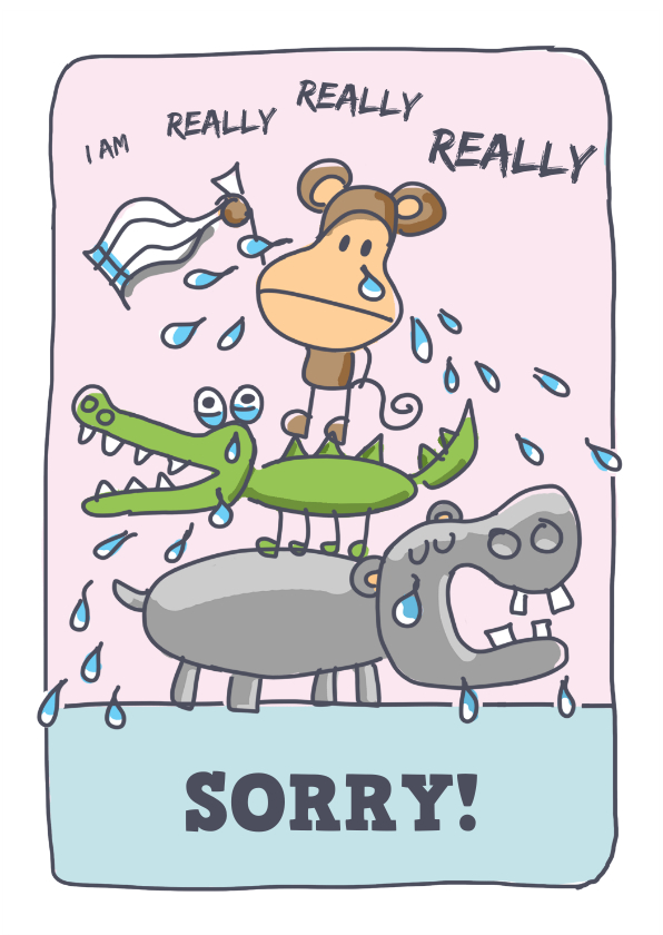 Sorrykaart met huilende dieren - Sorry kaarten Sorry kaarten - Sorrykaart met huilende dieren