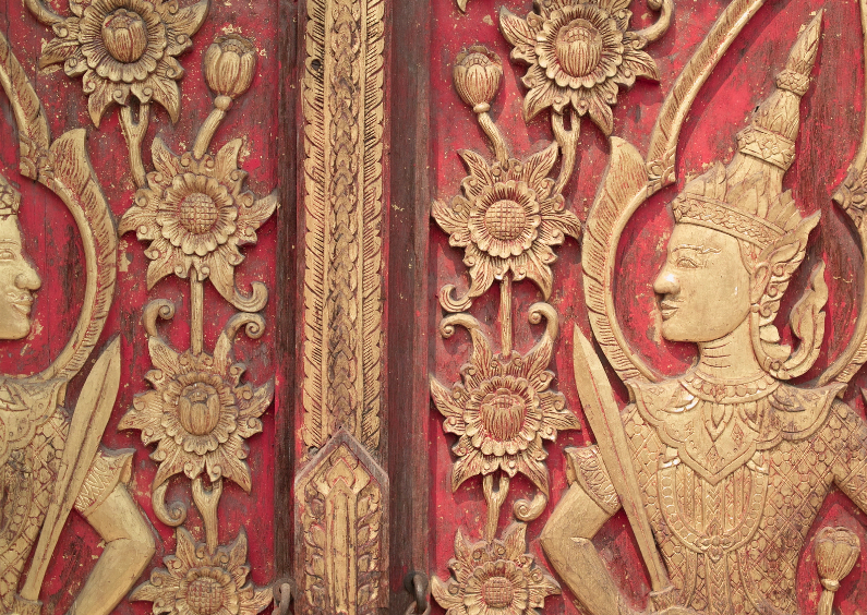 Religie kaarten - Boeddha afbeelding op deur