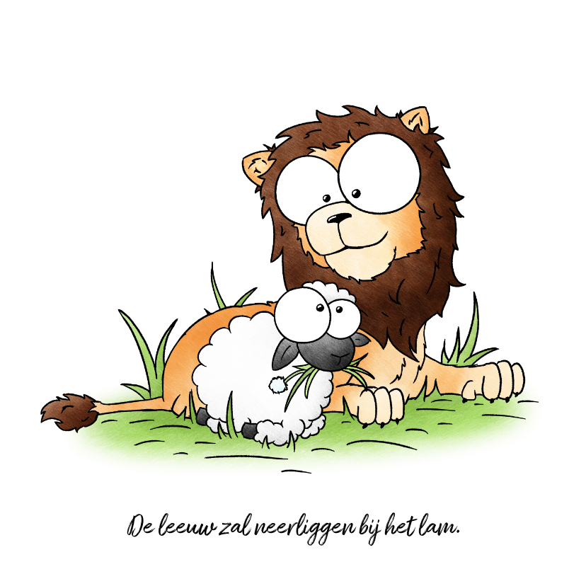 Christelijke kaart de leeuw zal neerliggen bij het lam - Religie kaarten Religie kaarten - Christelijke kaart de leeuw zal neerliggen bij het lam