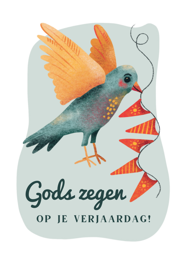 Religie kaarten - Christelijke verjaardagskaart met vogel en slinger