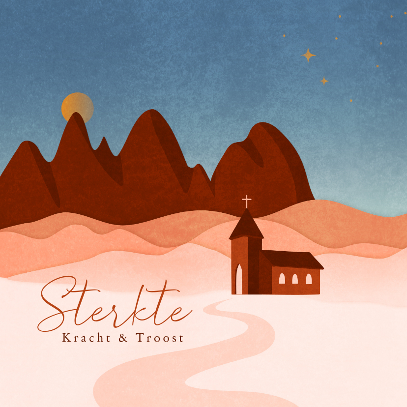 Religie kaarten - Religiekaart met prachtige illustratie landschapje met kerk
