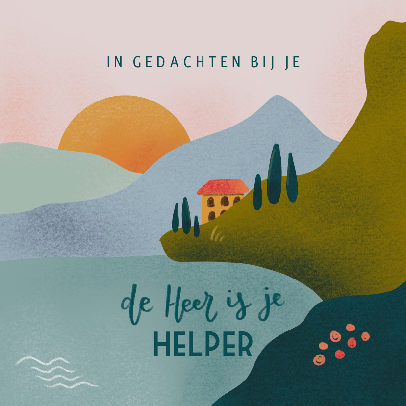 Sterktekaart met landschap, huisje en bijbeltekst - Religie kaarten Religie kaarten - Sterktekaart met landschap, huisje en bijbeltekst