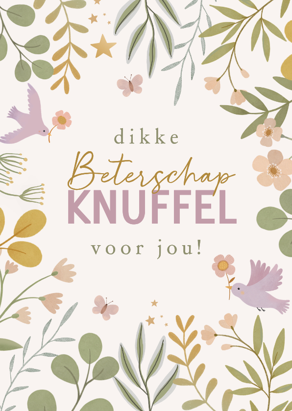 Sterkte kaarten - Beterschapkaart bloemen met vogeltjes 