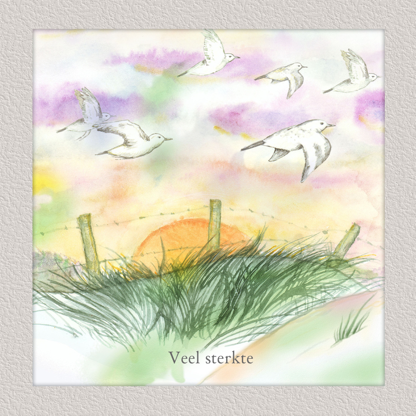 Klassieke sterkte kaart met vogels en ondergaande zon - Sterkte kaarten Sterkte kaarten - Klassieke sterkte kaart met vogels en ondergaande zon