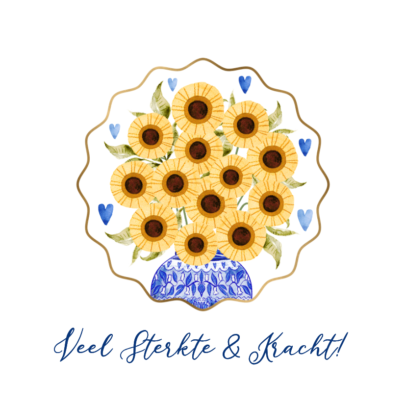 Sterkte kaarten - Kleurrijke sterkte kaart bos bloemen vaas Delfts blauw hart