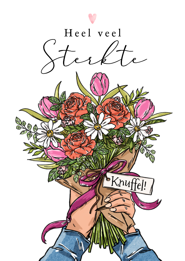 Sterkte kaarten - Lieve sterktekaart geïllustreerd boeket bloemen hartje roze