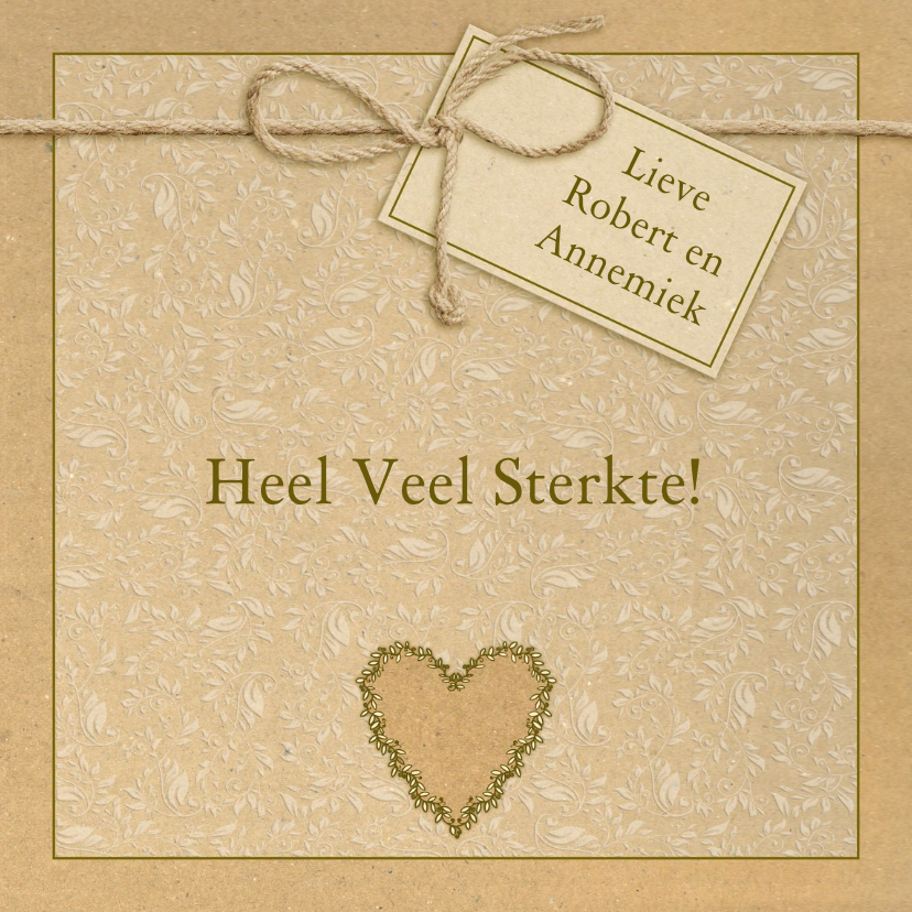 Mooie sterkte kaart met labeltje en hartje op karton - Sterkte kaarten Sterkte kaarten - Mooie sterkte kaart met labeltje en hartje op karton