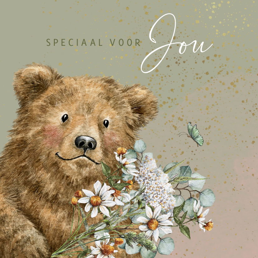 Sterkte kaarten - Opbeurend sterkte kaartje met lieve beer en bloemen