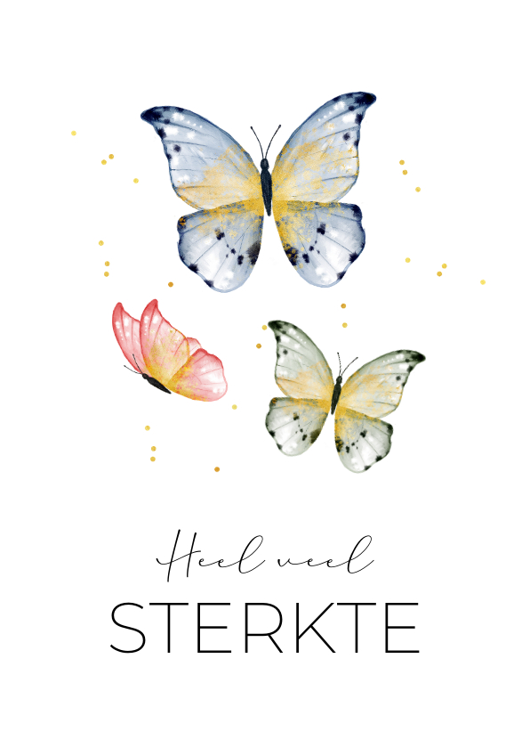 Sterkte kaarten - Sterkte herdenkingskaart verjaardag vlinders goud