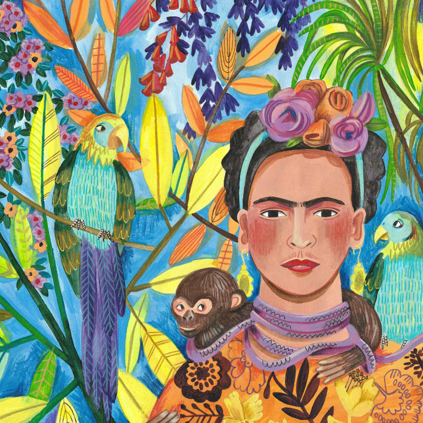 Sterkte kaarten - Sterkte kaart Frida Kahlo met papegaaien 