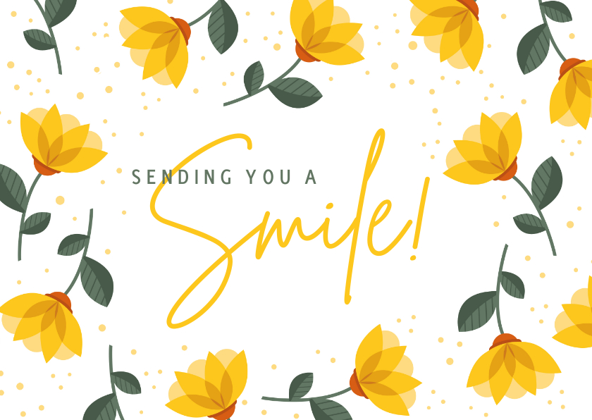 Sterkte kaart sending you a smile met vrolijke gele bloemen - Sterkte kaarten Sterkte kaarten - Sterkte kaart sending you a smile met vrolijke gele bloemen