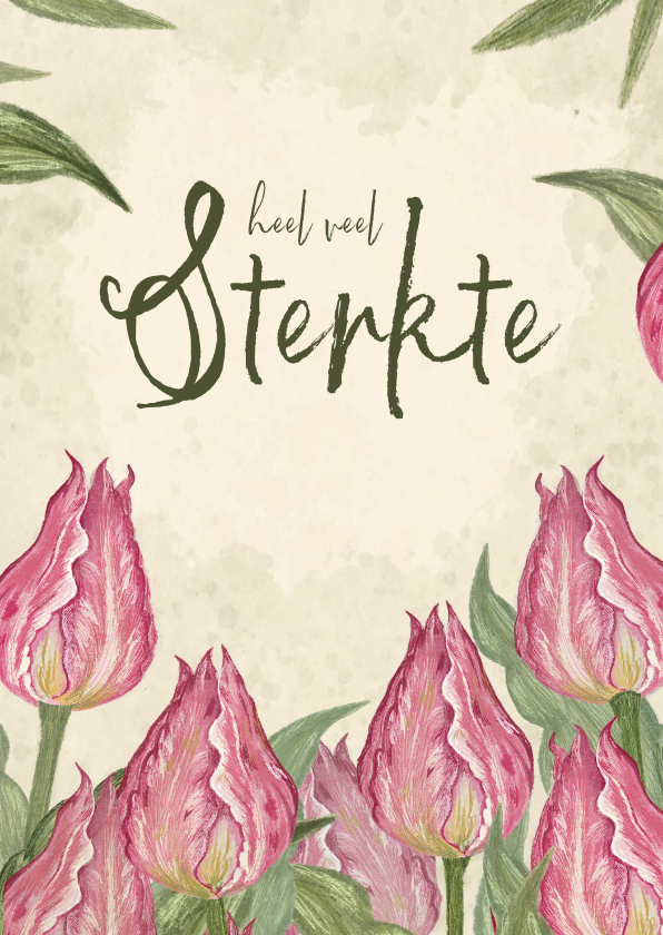 Sterkte kaarten - Sterkte kaart tulpen met roze en groen tinten