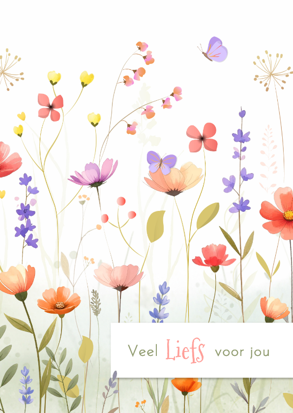 Sterkte kaarten - Sterkte kaart wilde bloemenveld met verplaatsbare vlinders