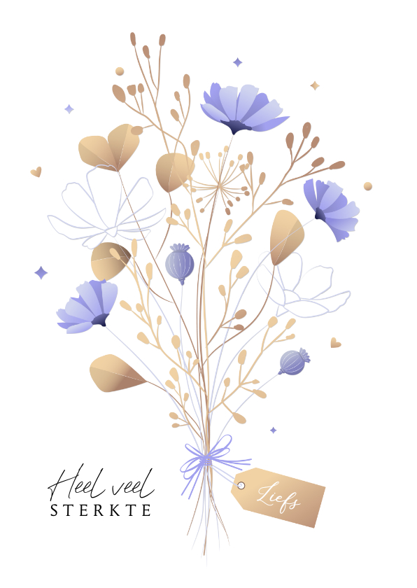 Sterkte kaarten - Sterktekaart boeket wilde heidebloemen lila-oker met lint