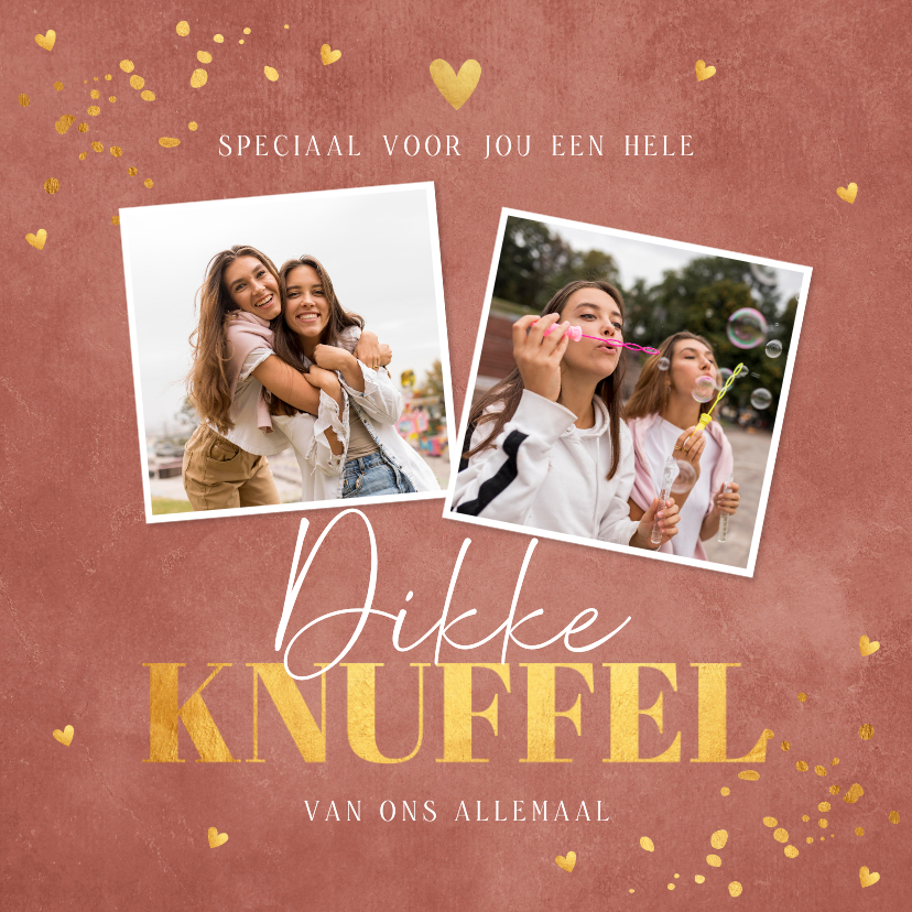 Sterktekaart foto roze vrouw knuffel goudlook - Sterkte kaarten Sterkte kaarten - Sterktekaart foto roze vrouw knuffel goudlook