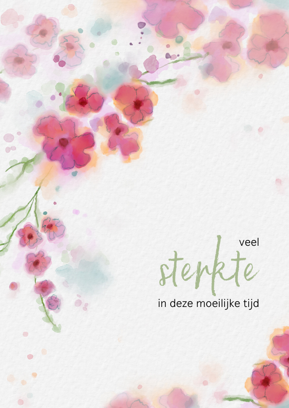 Sterktekaart met aquarel bloemen - Sterkte kaarten Sterkte kaarten - Sterktekaart met aquarel bloemen