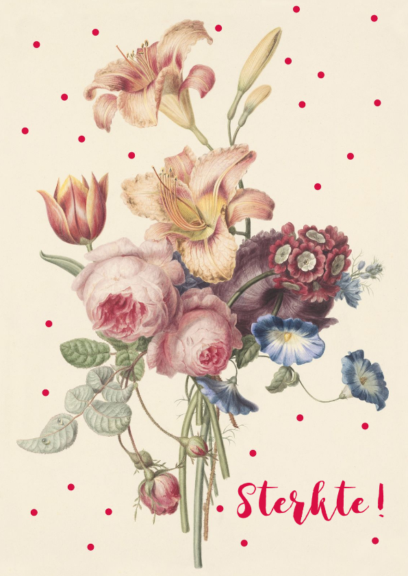 Sterkte kaarten - Sterktekaart met pastelkleurige bos bloemen en stippen