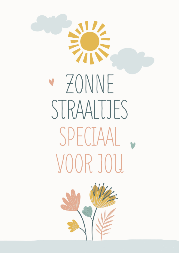 Sterktekaart met zon en bloemen zonnestraaltjes - Sterkte kaarten Sterkte kaarten - Sterktekaart met zon en bloemen zonnestraaltjes