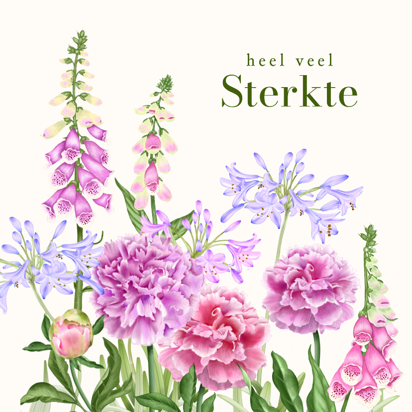 Sterkte kaarten - Sterktekaart roze en lila zomerbloemen