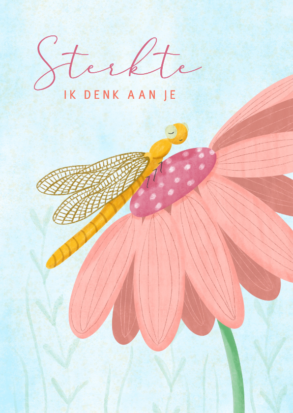 Sterkte kaarten - Stijlvolle sterktekaart met bloem en libelle