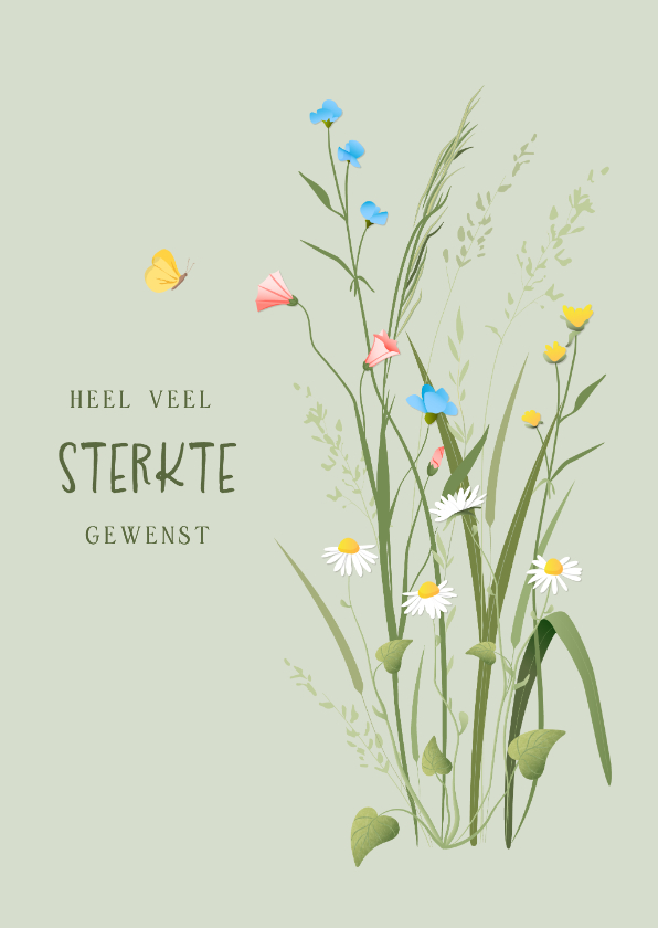 Sterkte kaarten - Stijlvolle sterktekaart met sierlijke veldbloemen en vlinder