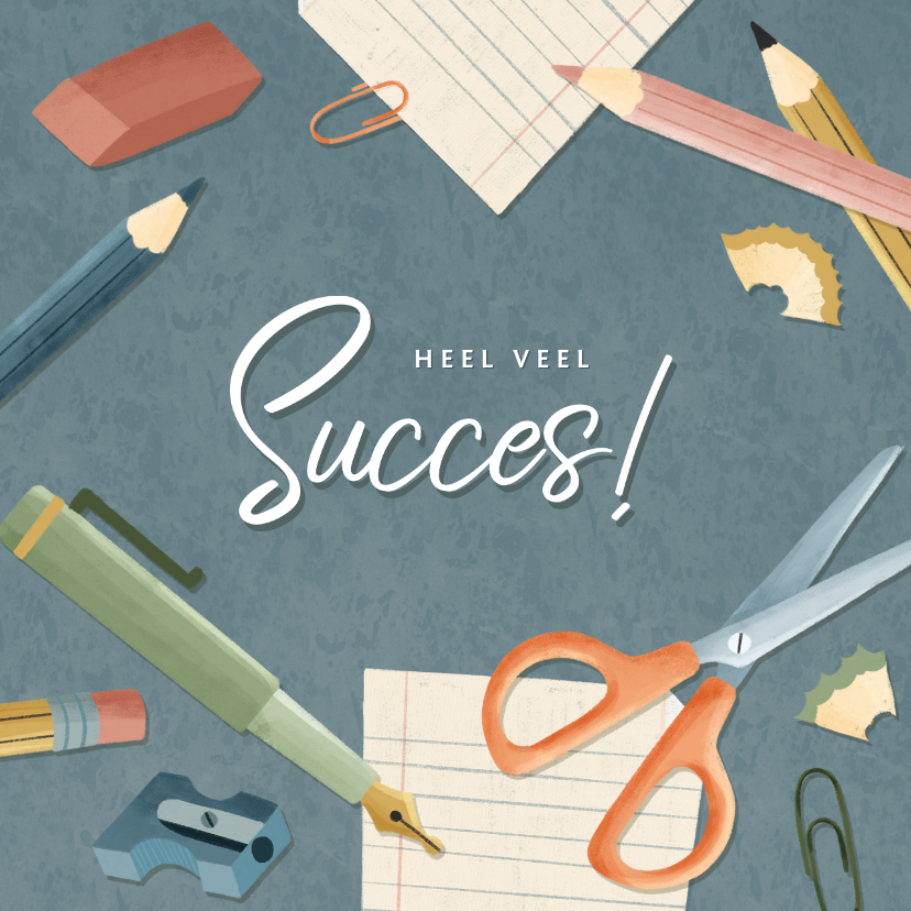 Hippe succeskaart jongen eerste schooldag met schoolspullen - Succes kaarten Succes kaarten - Hippe succeskaart jongen eerste schooldag met schoolspullen