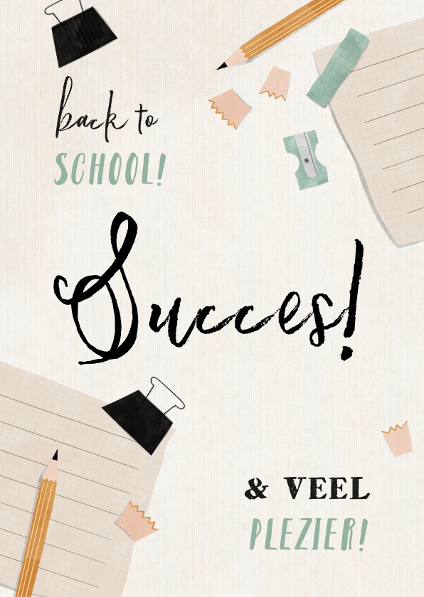 Succes kaart met schriftje, potlood en puntenslijper - Succes kaarten Succes kaarten - Succes kaart met schriftje, potlood en puntenslijper