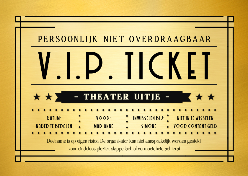 Goudlook VIP ticket tegoedbon dagje uit - Tegoedbon maken Tegoedbon maken - Goudlook VIP ticket tegoedbon dagje uit