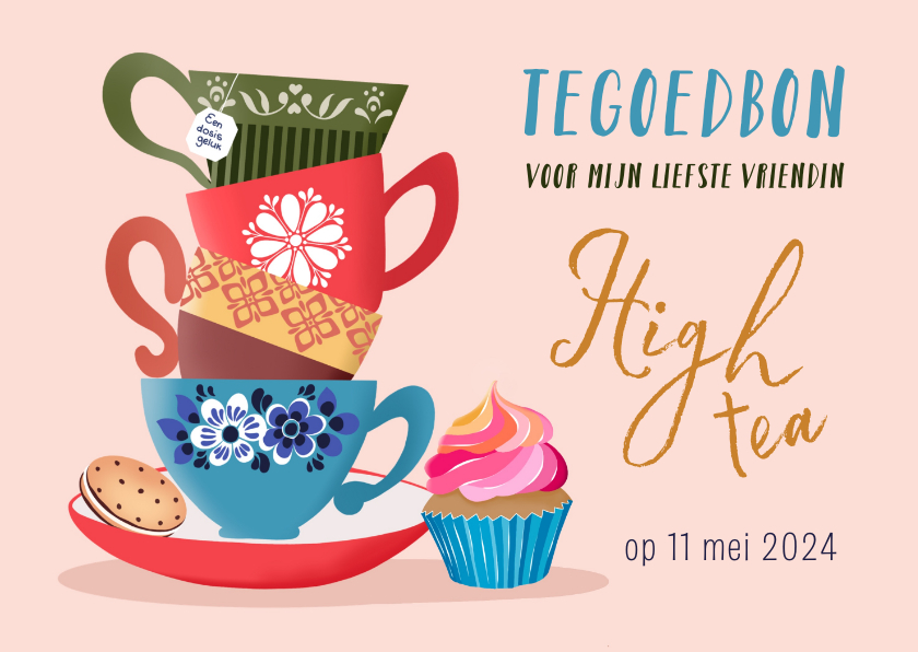 Tegoedbon maken - Tegoedbon high tea stapel theekopjes