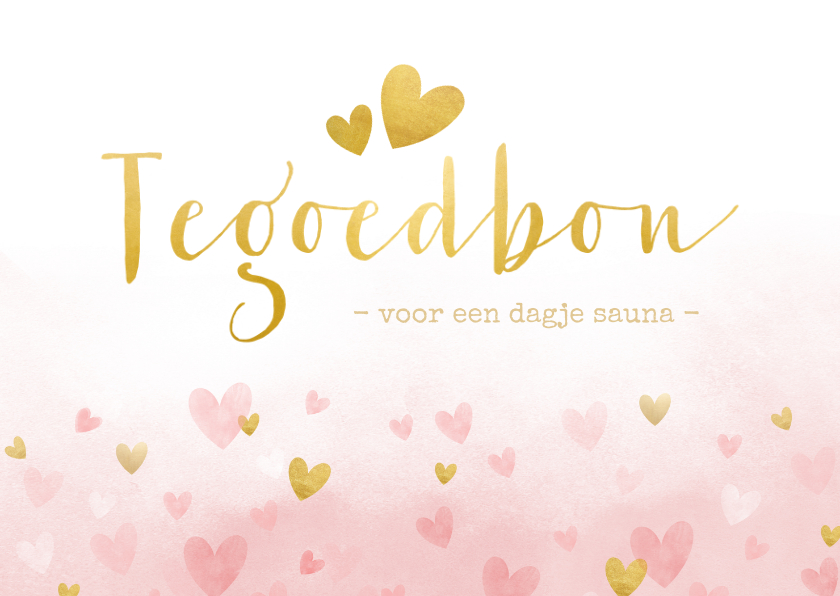 Tegoedbon maken - Tegoedbon met roze waterverf hartjes en goud