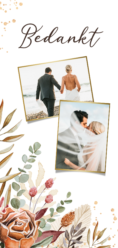 Trouwkaarten - Bedankkaart bruiloft Bohemian stijlvol droogbloemen foto's