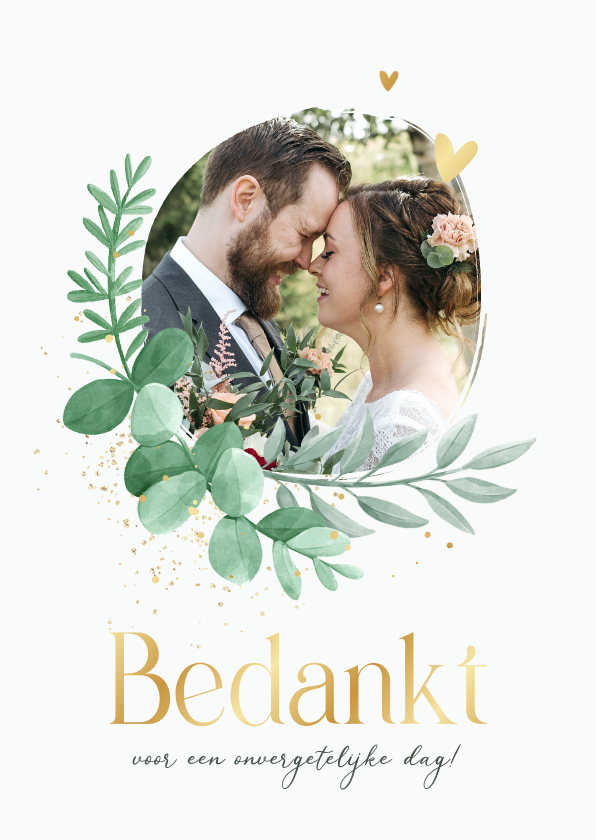 Bedankkaart bruiloft botanisch eucalyptus foto goud - Trouwkaarten Trouwkaarten - Bedankkaart bruiloft botanisch eucalyptus foto goud