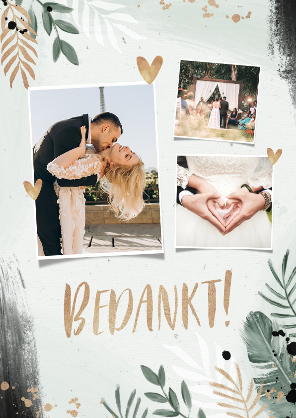 Bedankkaart bruiloft botanisch goud waterverf foto - Trouwkaarten Trouwkaarten - Bedankkaart bruiloft botanisch goud waterverf foto