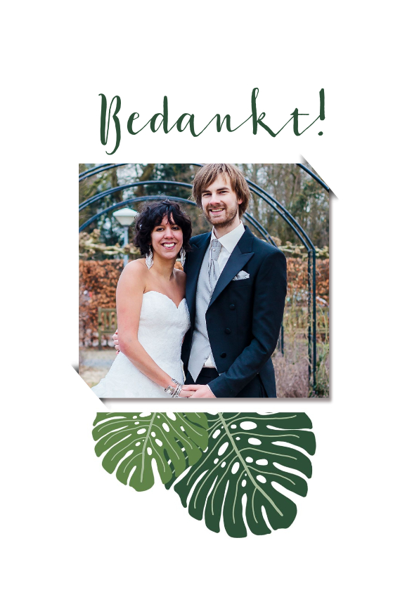Bedankkaart bruiloft botanisch grote groen bladeren - Trouwkaarten Trouwkaarten - Bedankkaart bruiloft botanisch grote groen bladeren