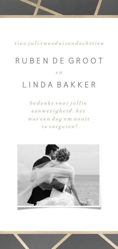 Bedankkaart geometrisch patroon grijs met foto - Trouwkaarten Trouwkaarten - Bedankkaart geometrisch patroon grijs met foto