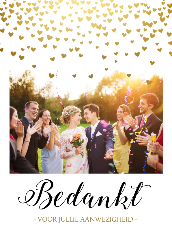 Bedankkaart gouden hartjes Bedankkaart gouden hartjes