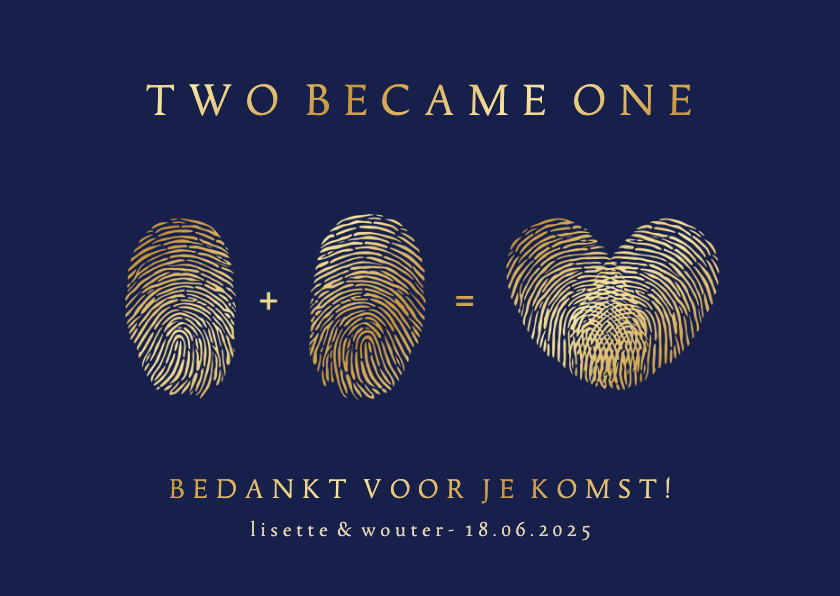 Trouwkaarten - Bedankkaart huwelijk met vingerafdrukken - two became one