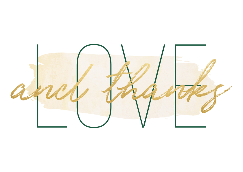 Bedankkaart 'Love and thanks' met goudlook en waterverf - Trouwkaarten Trouwkaarten - Bedankkaart 'Love and thanks' met goudlook en waterverf