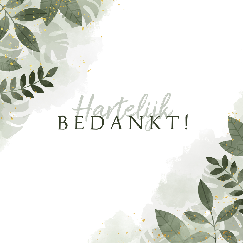 Trouwkaarten - Bedankkaart met botanische print, waterverf en spetters