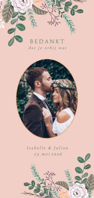 Trouwkaarten - Bedankkaart minimalistisch klassiek bloemen