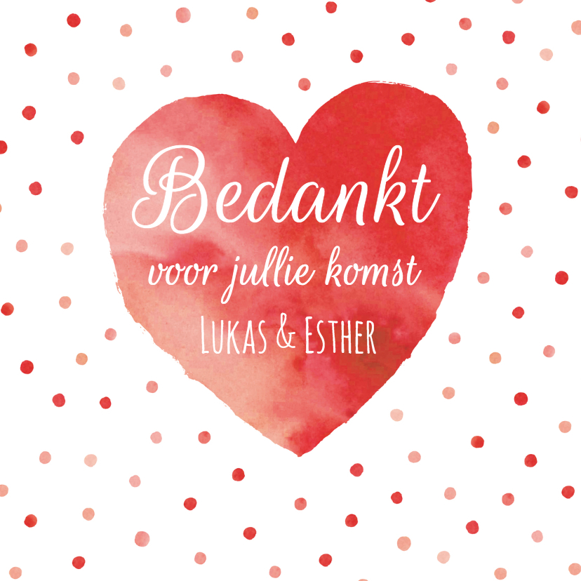 Bedankkaart rood hart confetti - Trouwkaarten Trouwkaarten - Bedankkaart rood hart confetti