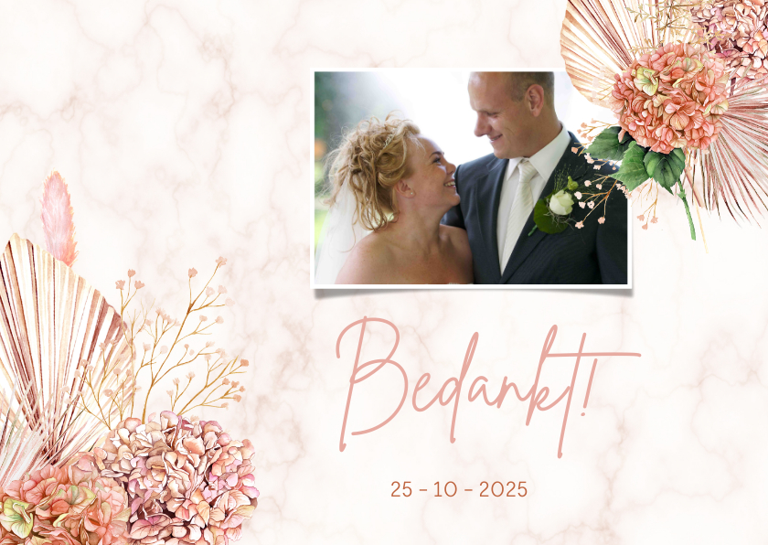 Trouwkaarten - Bedankkaart trouwen hortensiabloemen