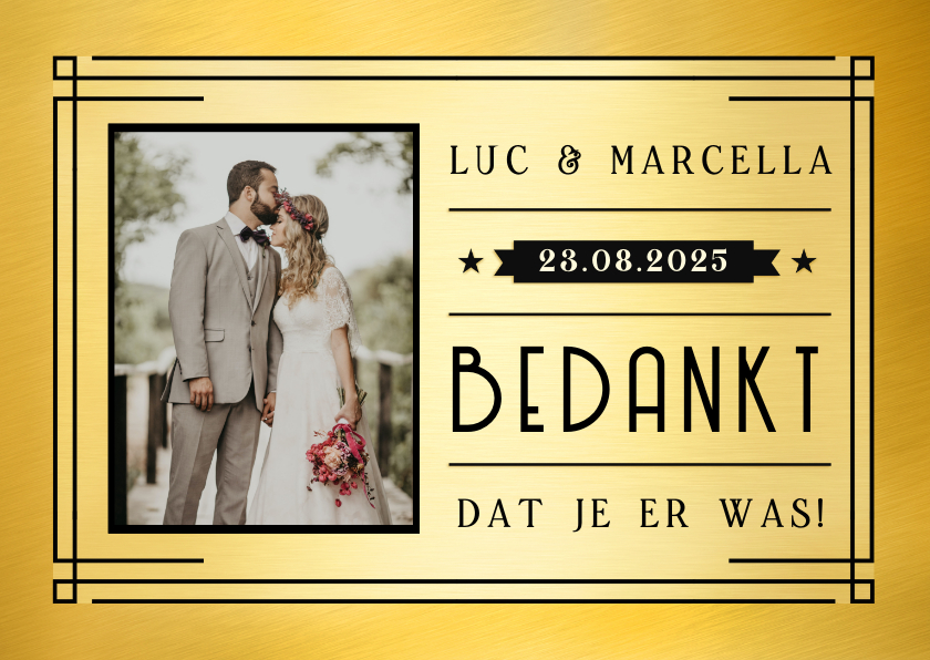 Trouwkaarten - Bedankkaart trouwen met foto in retro VIP ticket stijl