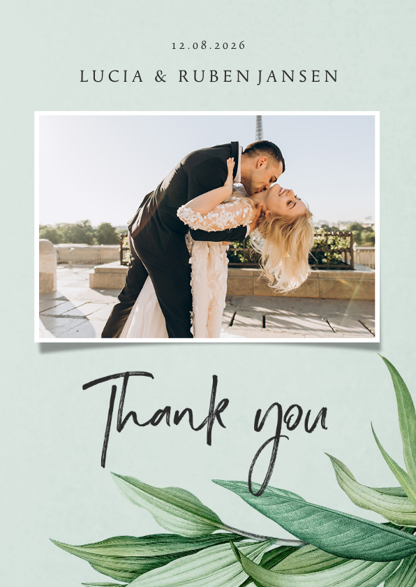 Bedankkaartje botanisch groen bladeren stijlvol - Trouwkaarten Trouwkaarten - Bedankkaartje botanisch groen bladeren stijlvol