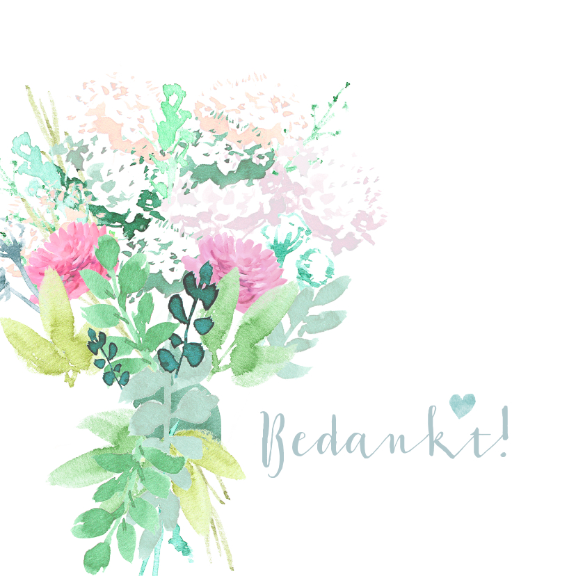Bedankkaartje met pastel bloemen en duifjes - Trouwkaarten Trouwkaarten - Bedankkaartje met pastel bloemen en duifjes