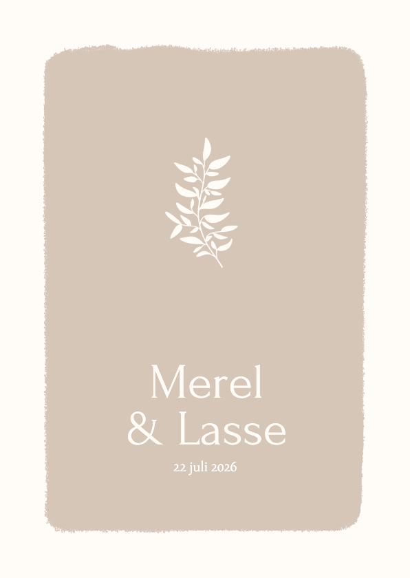 Beige klassieke trouwkaart met subtiel takje - Trouwkaarten Trouwkaarten - Beige klassieke trouwkaart met subtiel takje